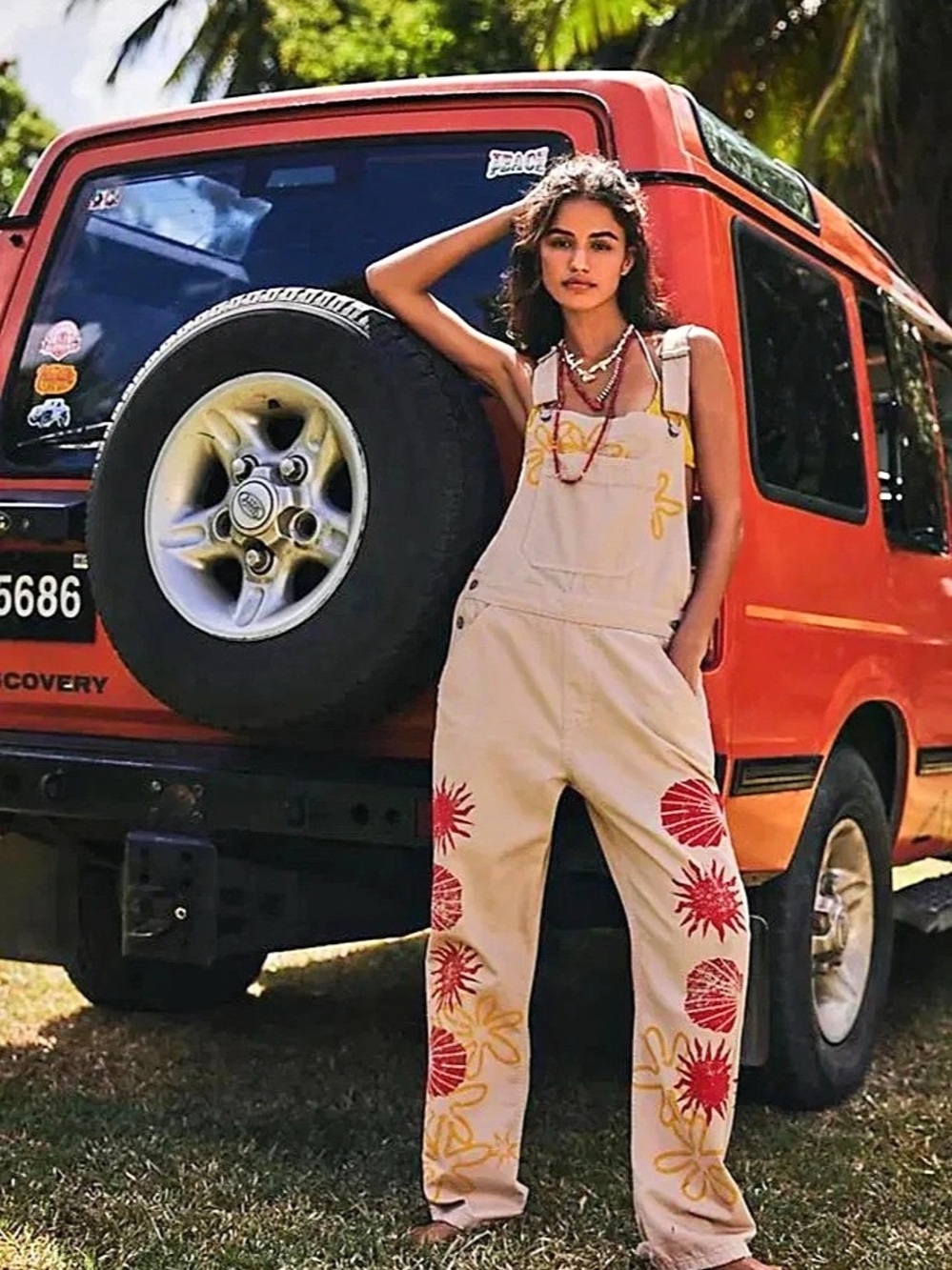 NWOT Free People We The Free Ziggy Printed Overalls Sun Drenched Size L